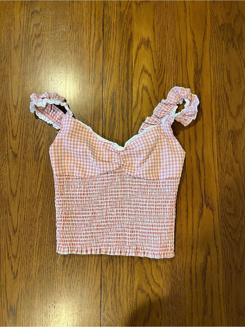 Passport Pink Gingham Smocked Sundress with Lace Trim
